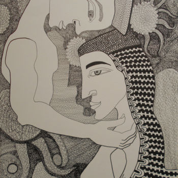Рисунок под названием "Le Couple" - Aurélie Sarrazin, Подлинное произведение искусства, Чернила
