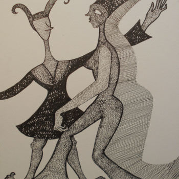 Drawing titled "Les Pantomimes" by Aurélie Sarrazin, Original Artwork, Ink