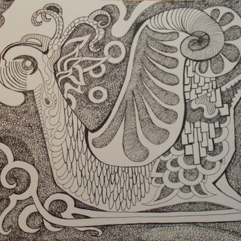 图画 标题为“Oiseau couché” 由Aurélie Sarrazin, 原创艺术品, 墨