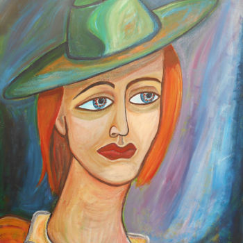 Painting titled "Femme rousse au cha…" by Aurélie Sarrazin, Original Artwork, Acrylic