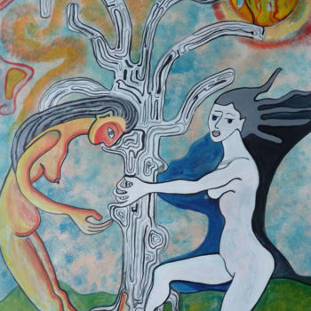 Painting titled "Les Femmes de l'Arb…" by Aurélie Sarrazin, Original Artwork, Acrylic
