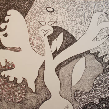 Dessin intitulée "L'Oiseau de la Nuit" par Aurélie Sarrazin, Œuvre d'art originale, Encre