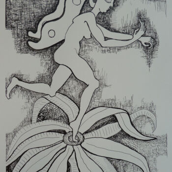 「Elle papillonne !」というタイトルの描画 Aurélie Sarrazinによって, オリジナルのアートワーク, インク