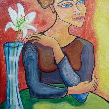 Painting titled "La Femme au lys bla…" by Aurélie Sarrazin, Original Artwork, Acrylic
