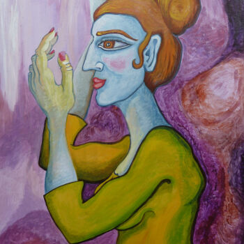 Ζωγραφική με τίτλο "Femme en jaune" από Aurélie Sarrazin, Αυθεντικά έργα τέχνης, Ακρυλικό