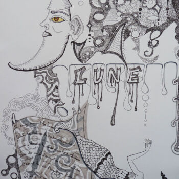 Drawing titled "Les Larmes lunaires" by Aurélie Sarrazin, Original Artwork, Ink