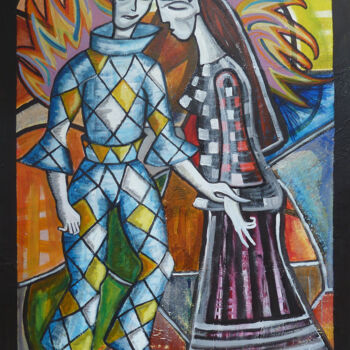 Malerei mit dem Titel "Le Couple d'Arlequi…" von Aurélie Sarrazin, Original-Kunstwerk, Acryl
