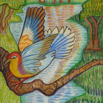 Peinture intitulée "L'Oiseau sur sa bra…" par Aurélie Sarrazin, Œuvre d'art originale, Pastel