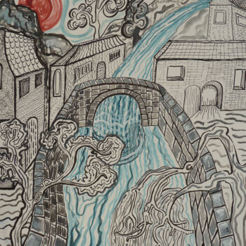 Zeichnungen mit dem Titel "Le Pont" von Aurélie Sarrazin, Original-Kunstwerk, Tinte