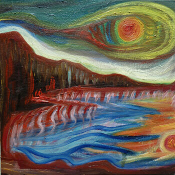 Peinture intitulée "Soleil couchant sur…" par Aurélie Sarrazin, Œuvre d'art originale, Huile Monté sur Carton