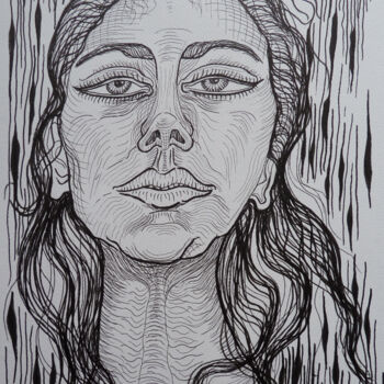 Drawing titled "Autoportrait" by Aurélie Sarrazin, Original Artwork, Ink