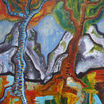 Painting titled "Deux Arbres" by Aurélie Sarrazin, Original Artwork, Acrylic