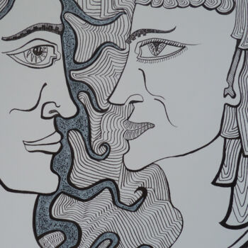 Dessin intitulée "Face à face" par Aurélie Sarrazin, Œuvre d'art originale, Encre