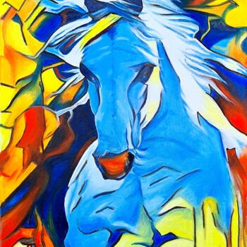 「Cavalo Azul」というタイトルの絵画 Aurelio Bentes Bravoによって, オリジナルのアートワーク, オイル