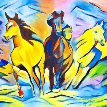 Painting titled "Cavalos à solta" by Aurelio Bentes Bravo, Original Artwork, Oil