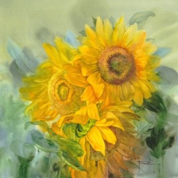 Schilderij getiteld "The sun-flower" door Aureliu Prodan, Origineel Kunstwerk