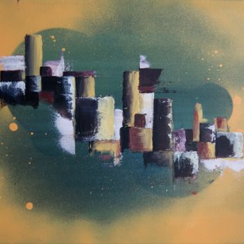 Malerei mit dem Titel "Abstrait Jaune/Viol…" von Auriane Phillippon, Original-Kunstwerk, Acryl Auf Keilrahmen aus Holz monti…