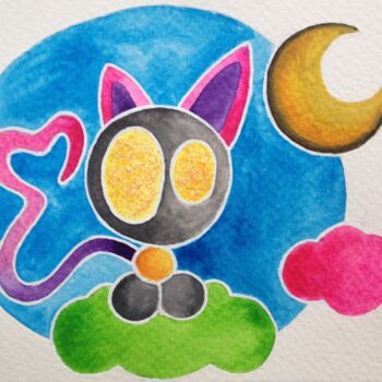 Dessin intitulée "Odd local, moon cat" par Aurorae, Œuvre d'art originale, Autre