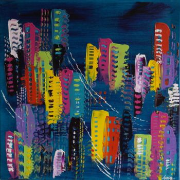 Painting titled "New York la nuit 40…" by Aurore Franc, Original Artwork