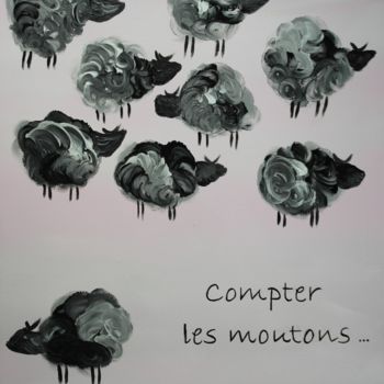 Painting titled "Compter les moutons…" by Aurore Franc, Original Artwork, Acrylic