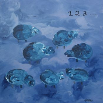 Painting titled "1, 2, 3...moutons 3…" by Aurore Franc, Original Artwork, Acrylic