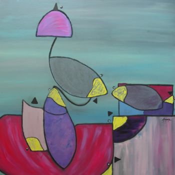 Painting titled "Drôles d'oiseaux  6…" by Aurore Franc, Original Artwork, Acrylic