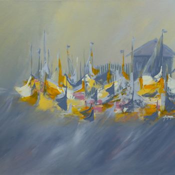 Malerei mit dem Titel "Village maritime  5…" von Aurore Franc, Original-Kunstwerk, Acryl