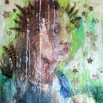 Картина под названием "My bird sister" - Aurore Lanteri, Подлинное произведение искусства, Воск Установлен на Деревянная рам…
