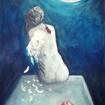 Painting titled "Fallen angel" by Aurore Sylvestre, Original Artwork, Oil