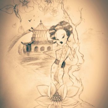 Drawing titled "asian girl" by Aurore Sylvestre, Original Artwork, Ballpoint pen