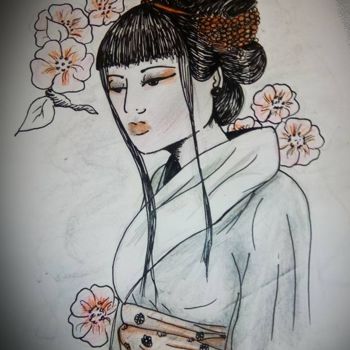 Drawing titled "geisha" by Aurore Sylvestre, Original Artwork
