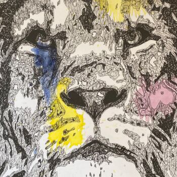 Картина под названием "Lion" - Aurore Terrier, Подлинное произведение искусства, Чернила