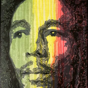 Painting titled "Bob Marley" by Aurore Terrier, Original Artwork, Acrylic Mounted on Wood Stretcher frame