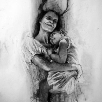 Dessin intitulée "femme et enfant" par Aurore Lephilipponnat, Œuvre d'art originale, Fusain