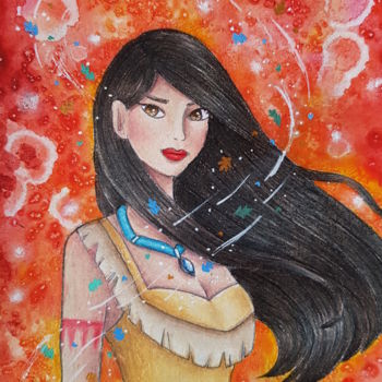 Painting titled "Pocahontas" by Aurore Loallyn, Original Artwork