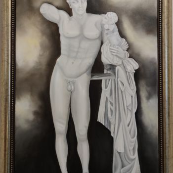 Painting titled "Graceful Hermes" by Ausra Manamangas, Original Artwork, Oil Mounted on Wood Stretcher frame
