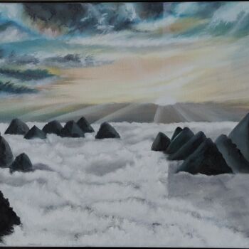 Painting titled "Near the Heaven" by Ausra Manamangas, Original Artwork, Oil Mounted on Wood Stretcher frame