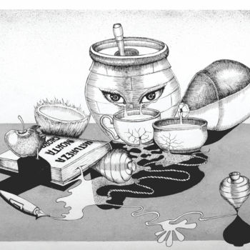 Rysunek zatytułowany „Natureza morta chora” autorstwa Dimarco.Art, Oryginalna praca, Atrament