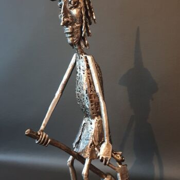 Sculpture titled "La sorcière Magoula" by Sandrine Plumard, Original Artwork, Metals
