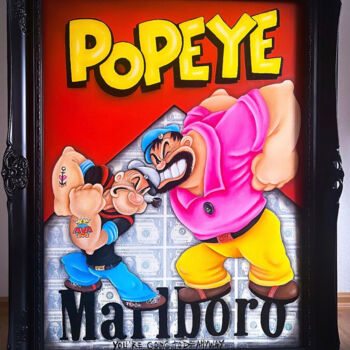 Painting titled "Popeye vs. Brutus" by Ava Moazen (ArtByAva), Original Artwork, Oil