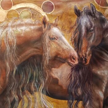 Pittura intitolato "LOVE OF HORSES WITH…" da Avanstro, Opera d'arte originale, Olio