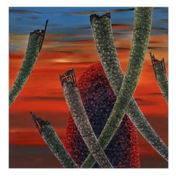 Painting titled "Bushfire Sunset" by Andre Van Der Kerkhoff, Original Artwork, Acrylic