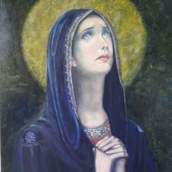 Pintura intitulada "Virgem Maria" por Avelino Araujo Junior, Obras de arte originais, Óleo Montado em Painel de madeira