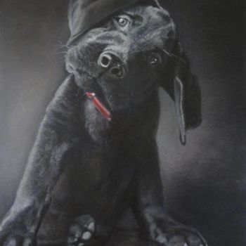 Pintura intitulada "Cachorrinho Negro" por Avelino Araujo Junior, Obras de arte originais, Óleo Montado em Painel de madeira