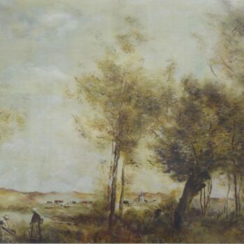 Painting titled "D'après Corot" by Jenny Avenel, Original Artwork, Oil Mounted on Other rigid panel