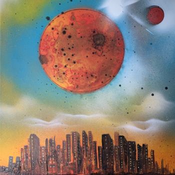 Painting titled "lune de Mars" by Alain Vergier, Original Artwork, Spray paint