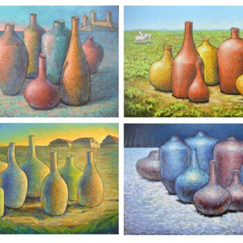 Painting titled "Series of 4 "distin…" by Alex Victor Ihnatenko, Original Artwork, Oil Mounted on Wood Stretcher frame