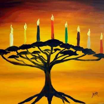 Painting titled "Tree of Life Menorah" by Avi Peretz, Original Artwork