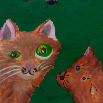 Painting titled "Mysterious cat" by Katerina Mi, Original Artwork, Gouache