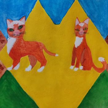 Peinture intitulée "Cats as people, lif…" par Katerina Mi, Œuvre d'art originale, Gouache